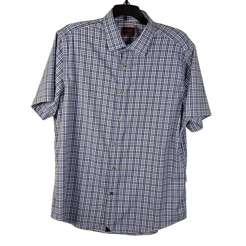 UNTUCKit Nealer Mens Blue Gingham Plaid Short Sleeve Button Down Preppy Shirt
